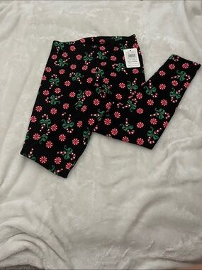 Holiday Candy Cane Print Kids Leggings - Black